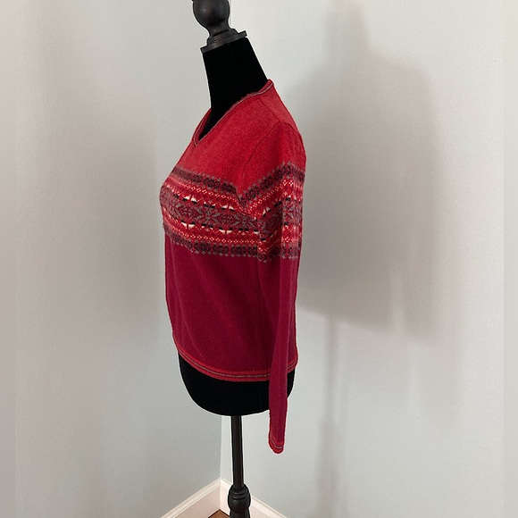 GAP Vintage V-Neck Fair Isle Lambswool Pullover Long-Sleeve Red Sweater Size S - Picture 4 of 10